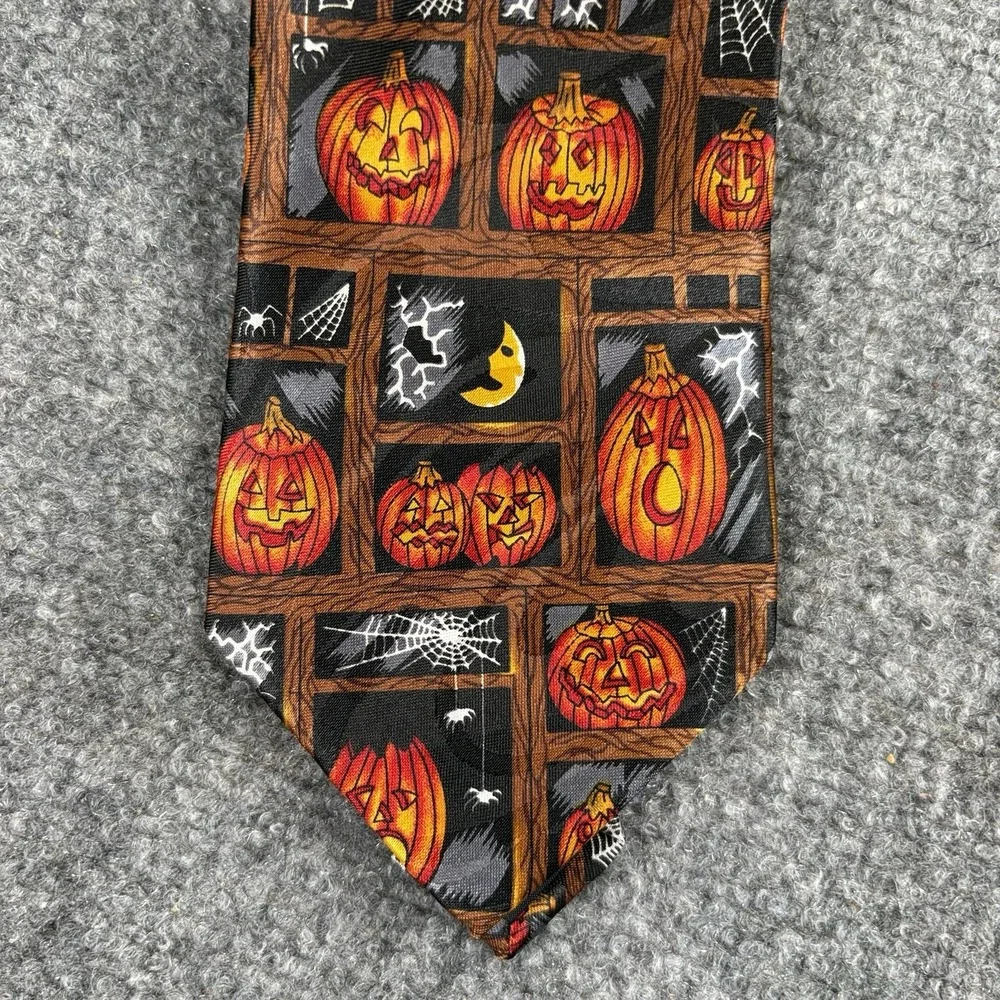 Steven Harris Halloween Tie‎ Men Handmade Black Pumpkin Spookycore Retro Novelty